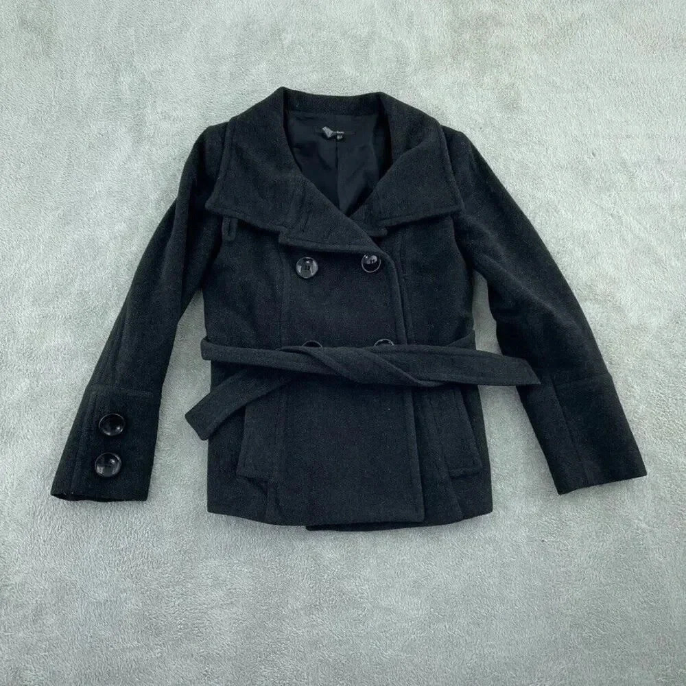 Samuel Dong Full zip ruffle coat womens L Black 1172